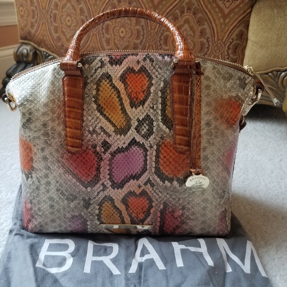Brahmin Dark Rum Sol Duxbury Satchel with Matching Wallet (snakeskin pattern) - Picture 2 of 11